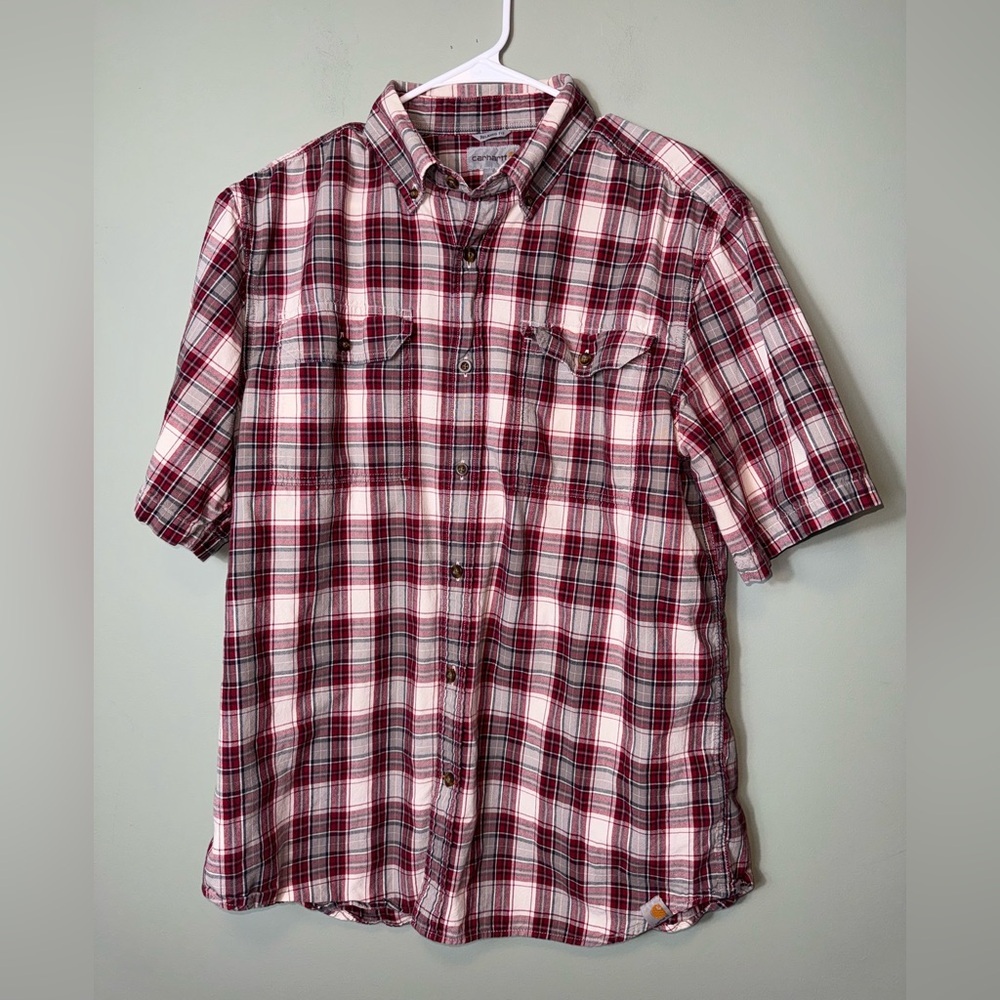 Carhartt Men’s Short Sleeve Plaid Button Down Large Relaxed Fit